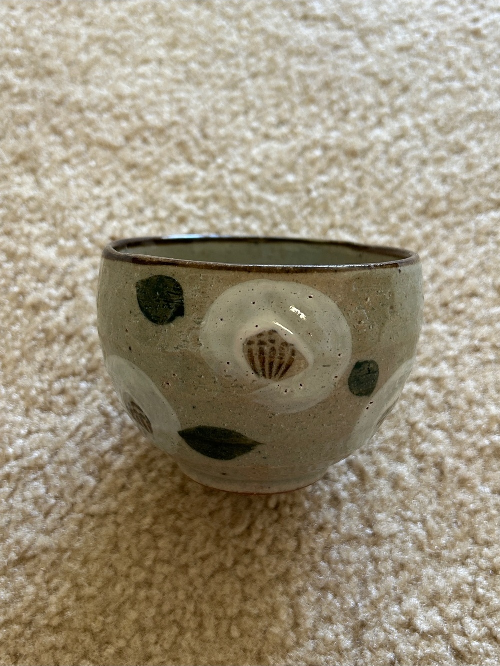 Japanese Handcrafted Floral Ceramic small bowl in Sage and White